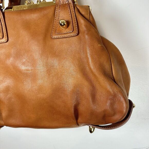 CC SKYE Camel Brown Lamb‎ leather shoulder Bag Gold Trim Clasp GUC - Picture 5 of 16